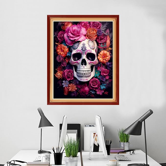 Foxhool Beginners Cross Stitch Kits Stamped Full Range of Embroidery Kits for Adults DIY Cross Stitches kit Embroidery Patterns for Needlepoint kit-Skeleton Flower 16x20 inch