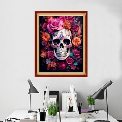 Foxhool Beginners Cross Stitch Kits Stamped Full Range of Embroidery Kits for Adults DIY Cross Stitches kit Embroidery Patterns for Needlepoint kit-Skeleton Flower 16x20 inch