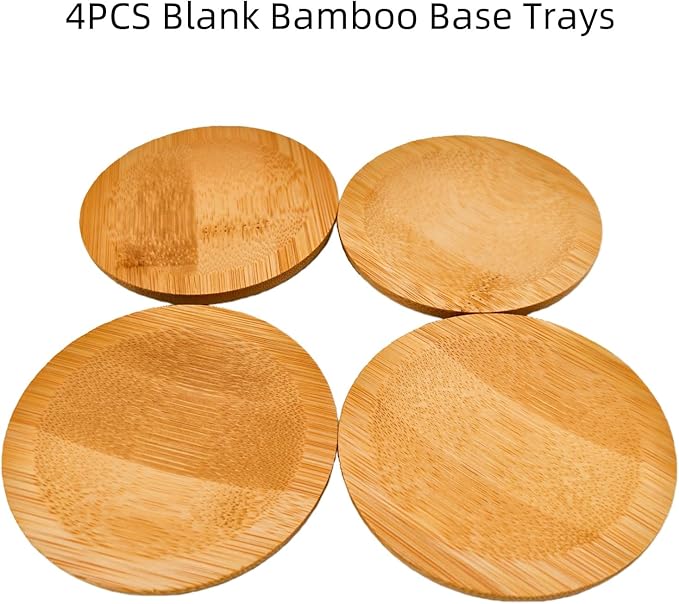 4PCS Mosaic Bamboo Coasters for Crafts, Blank Base Trays, Drinking Cup Coaster, Plant Coaster, Art Plate,DIY Mosaic Supplies (Bowl Shaped)