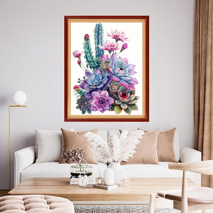 Funchey Stamped Cross Stitch Kits, DIY Cross Stitch Pattern for Adults Beginners Needlepoint Kits Embroidery Kit Arts and Crafts 11CT&Succulent Plants and Flowers 16x20 inch