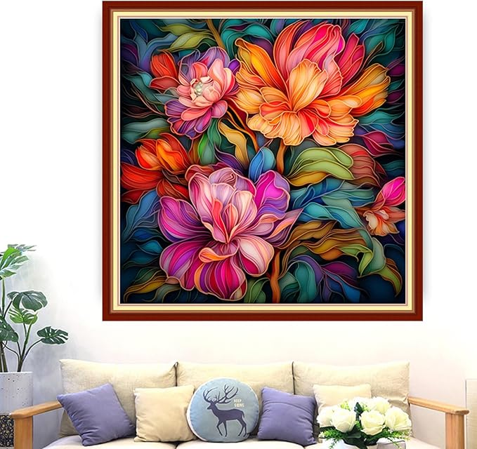Dimxvean Stamped Cross Stitch Kits,Cross Stitch Kits for Adults Beginners,Embroidery Kits Full Range of Cross Stitch Stamped Kits Needlepoint Kits Cross Stitch Patterns-Magic Flower 18x18 inch