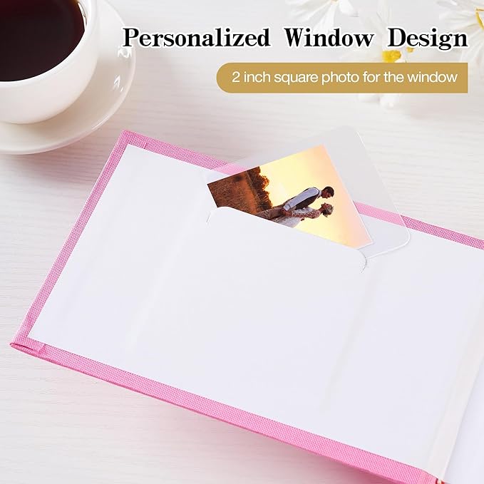 Mublalbum Small 4x6 Photo Album Linen Cover with Memo Areas Photobook Pictures Book Holds Horizontal Pockets for Wedding Family Baby and Vacation (Pink)