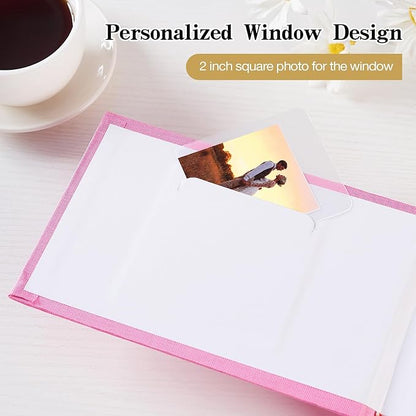 Mublalbum Small 4x6 Photo Album Linen Cover with Memo Areas Photobook Pictures Book Holds Horizontal Pockets for Wedding Family Baby and Vacation (Pink)