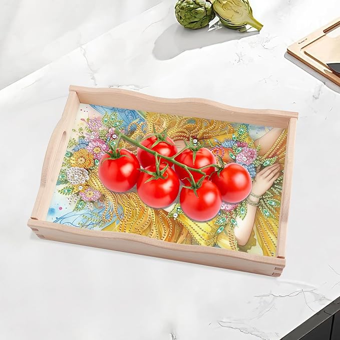 JISHSHAY Fairy Elf Diamond Art Serving Tray Diamond Painting Food Tray Gem Art Serving Platter Gem Painting Mosaic Kits for Adults DIY Kits for Adults, with Wood Handle 20×30cm/7.87×11.81in