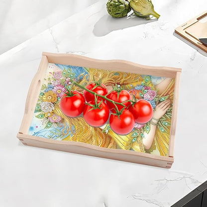 JISHSHAY Fairy Elf Diamond Art Serving Tray Diamond Painting Food Tray Gem Art Serving Platter Gem Painting Mosaic Kits for Adults DIY Kits for Adults, with Wood Handle 20×30cm/7.87×11.81in