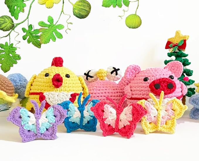 DIBYHIVE Crochet Kit for Beginners,Complete Video Tutorials,3D Butterfly Crochet Kit,Includes Explanations of Basic Crochet Stitches