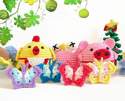 DIBYHIVE Crochet Kit for Beginners,Complete Video Tutorials,3D Butterfly Crochet Kit,Includes Explanations of Basic Crochet Stitches