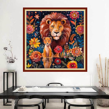 Joyhoor Stamped Cross Stitch Kits for Beginners Needlepoint Kits for Adults Embroidery Kits 11CT Counted Cross Stitch Kits Printed Embroidery Pattern-Lion Flower 18x18 inchs