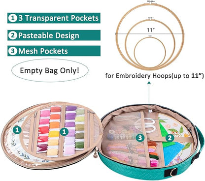 | Round Embroidery Bag - Storage Organizer with Multiple Pockets for Cross Stitch & Embroidery Kits