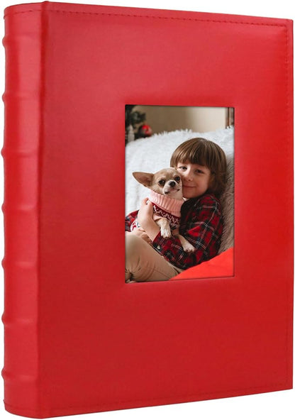 Vienrose Photo Album 4x6 300 Photos with Memo Area Leather Cover Large Capacity Slip-in Pictures Book for Wedding Baby Vacation, Red