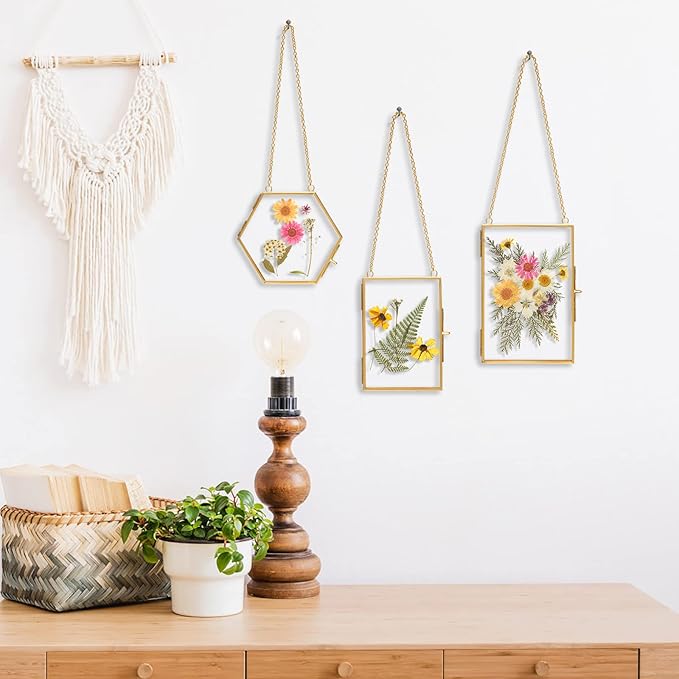 Relaxing Garden Pressed Flower Craft Kit for Adults & Women, DIY Floating Double Glass Frame Kit with Real Dried Flowers, Handmade Gift Art Project for Home Décor, Keepsake & Creative Crafts