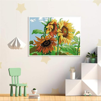 Printed Cross Stitch Kits 11CT 24X19 inch 100% Cotton Holiday Gift DIY Embroidery Starter Kits Easy Patterns Embroidery for Girls Crafts DMC Stamped Cross-Stitch Supplies Needlework Sunflower