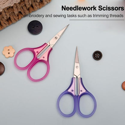 Small Craft Scissors, 3" Tiny Travel Scissors Tsa Compliant with Cover, Sharp Scissors all Purpose, Straight Fine Tips Mini Sewing Scissors Set, Precision Detail Paper Cutting, Pink/Purple