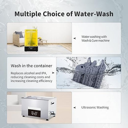 ANYCUBIC Water Washable Resin 2.0, 3D Printer Resin with Low Viscosity and Fast Printing, 405nm High Precision UV-Curing 3D Resin, Photopolymer Resin for 8K Capable LCD DLP 3D Printing (Grey, 1kg)