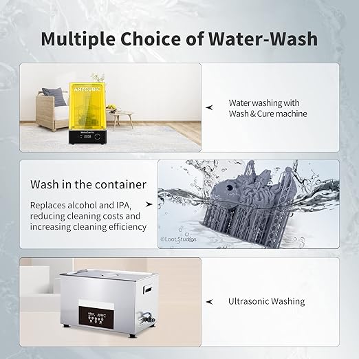 ANYCUBIC Water Washable Resin, 3D Printer Resin with Low Viscosity and Fast Printing, 405nm High Precision UV-Curing 3D Resin, Photopolymer Resin for 8K Capable LCD DLP 3D Printing (Grey, 500g)
