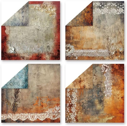 Vintage Lace Scrapbook Pattern Paper Pad 12×12,24 Sheets Double-Sided Coffee Scrapbooking CardStock Paper for Holiday Card Making Supplies DIY Junk Journal Papers. - Image 3
