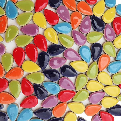 EDFLIFE Ceramic Mosaic Tiles for Crafts, 7oz Assorted Colors Petal Mosaic Tiles Ceramic for Art Supplies, Mosaic Making Kit for DIY Hobbies Children Handmade Home Decoration Art Projects (Drop)