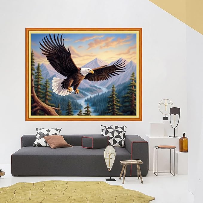 Foxhool Stamped Cross Stitch Kits,11CT Printed Cross Stitch Pattern Full Embroidery Kits for Beginner Needlepoint Kits-Eagle Flying 16x20 inch
