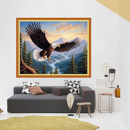 Foxhool Stamped Cross Stitch Kits,11CT Printed Cross Stitch Pattern Full Embroidery Kits for Beginner Needlepoint Kits-Eagle Flying 16x20 inch