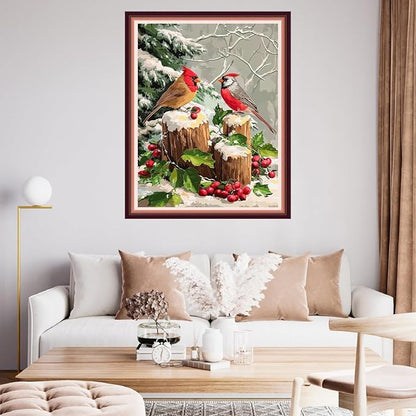 Fanxvivy Stamped Cross Stitch Kits for Beginners Full Range of Cross Stitching Preprinted Embroidery Kits for Adults, 11CT Embroidery Pattern Needlepoint Kits-Little Bird Snow Scene 16x20 inch