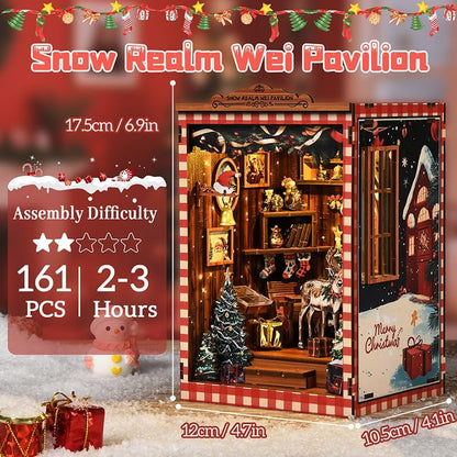 DIY Miniature House Kit, Mini House Building Kit, DIY Book Nook Kit, Tiny Model House for Adults to Build, Beginner 3D Wooden Book Nook, for Family Friends (Christmas time A) - Image 4