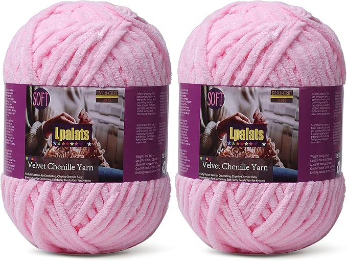 Baby Blanket Yarn for Crocheting - 2 Pack of 200g/7oz Chunky Chenille Yarn for Knitting Blankets Amigurumi - #6 Super Bulky - 348 Yards Soft Thick Plush Yarns(2, Pale Pink)