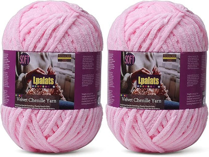 Baby Blanket Yarn for Crocheting - 2 Pack of 200g/7oz Chunky Chenille Yarn for Knitting Blankets Amigurumi - #6 Super Bulky - 348 Yards Soft Thick Plush Yarns(2, Pale Pink)