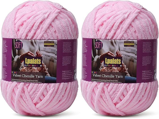 Baby Blanket Yarn for Crocheting - 2 Pack of 200g/7oz Chunky Chenille Yarn for Knitting Blankets Amigurumi - #6 Super Bulky - 348 Yards Soft Thick Plush Yarns(2, Pale Pink)