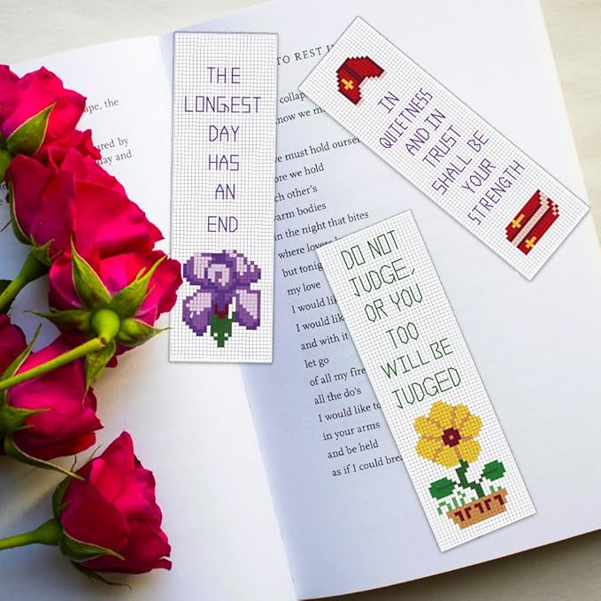 ORIGACH 6 Pcs Cross Stitch Bookmark Kit for Beginner with Backing Felt Floss Instruction Bible Verses Stamped Embroidery Bookmark Kit for Starters Adults Book Lovers