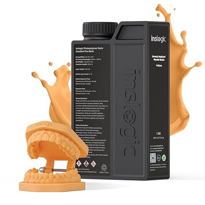 Inslogic Dental Implant Model 3D Printe Resin, High Accuracy and Low Shrinkage, Smooth Surface, 405nm UV-Curing Resin for Dental Models, Prosthetics, Orthodontics, Research (Yellow, 1kg)