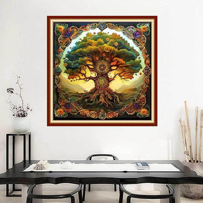 Joyhoor Stamped Cross Stitch Kits for Beginners Needlepoint Kits for Adults Embroidery Kits 11CT Counted Cross Stitch Kits Printed Embroidery Pattern-Magic Tree 18x18 inchs
