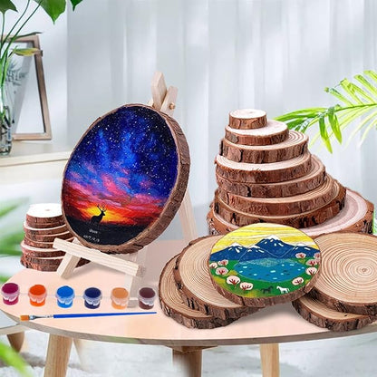 Acrux7 100 PCS Natural Wood Slices for Painting, 2.4-2.8 Inch Unfinished Wood Slices Predrilled with Hole, Round Wooden Slices for DIY Crafts, Arts, Christmas Ornaments, Coaster, Home Decoration
