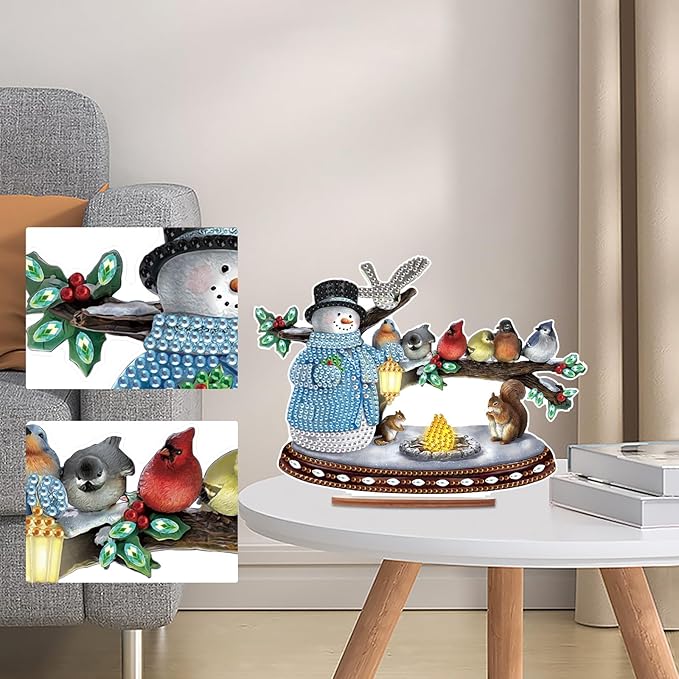 Tontut Diamond Painting Desktop Decoration, Birdie Snowman 5D DIY Special Diamond Art Decoration Kit for Adults, Office Desktop or Christmas Holiday Arrangement Crafts