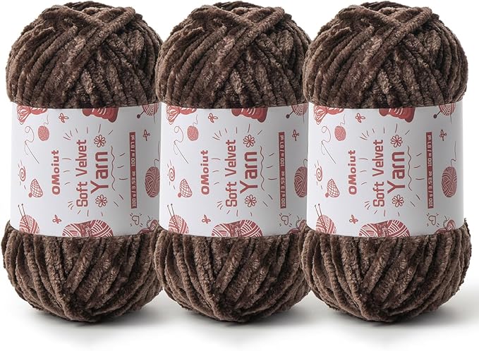 3x100g Fluffy Velvet Chenille Yarn for Crocheting and Knitting, 3x87.4yd Baby Yarn for Crocheting Soft, Crochet Chunky Yarns Amigurumi Yarns（Coffee