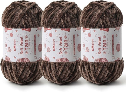 3x100g Fluffy Velvet Chenille Yarn for Crocheting and Knitting, 3x87.4yd Baby Yarn for Crocheting Soft, Crochet Chunky Yarns Amigurumi Yarns（Coffee