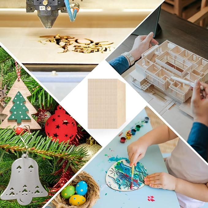 5 Pack 12"x12"x1/8 Basswood Sheets for Crafts- Thin Plywood Sheets - Balsa Wood Sheets -Unfinished Wood Boards for Painting,Laser Cutting,Engraving, Burning and CNC Cutting