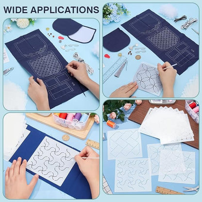 FREEBLOSS Sashiko Coin Purse DIY Kit with 12pcs PET Stencils Complete Sashiko Kit for Beginners Japanese Traditional Embroidery Bag for Girls Mums Gift