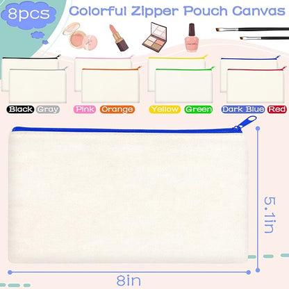 ZeeDix Canvas Pouch- Multi-purpose Cosmetic Bag with Zipper, DIY Craft Canvas Zipper Pouch Blank Makeup Bags Bulk Travel Toiletry Bag for Storage (8.3 x 5 inches)