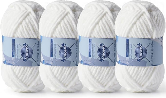 Chunky Chenille Yarn for Crocheting，Baby Yarn for Crocheting Soft Blankets，Bulky Yarns for Crochet Amigurumi，4×100g (4×74.3yds) Fluffy Velvet Yarns for Hand Knitting (4 White)