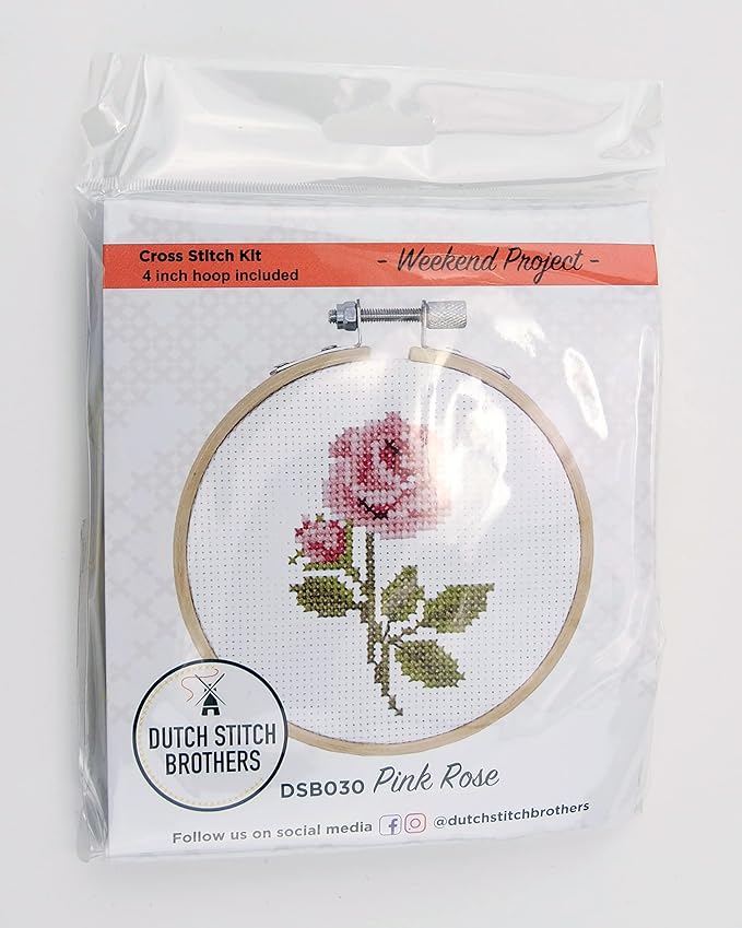 DUTCH STITCH BROTHERS - Rose Counted Cross Stitch 4" Hoop and Pattern Included - Cross Stitching Kits for Adults Advanced and Beginners
