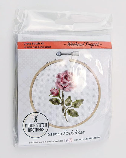 DUTCH STITCH BROTHERS - Rose Counted Cross Stitch 4" Hoop and Pattern Included - Cross Stitching Kits for Adults Advanced and Beginners