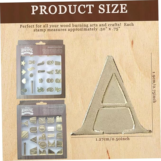 Xweptuy 51Pcs Wood Burning Kit, Brass Wood Burning Letters Creative DIY/Carving Set Decorative Letters for Embossing Craft Making