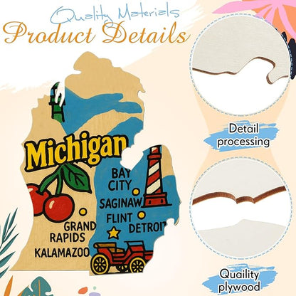 BBTO 3 Pack Michigan Unfinished Wood Cutouts US State 10" Wood Slices Wooden Paint Crafts Christmas Ornaments Pieces for Home Decor Ornament DIY Craft Art Project