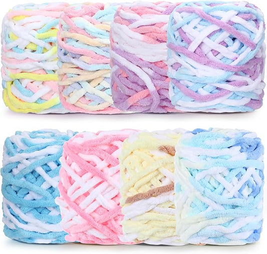 Buryeah 8 Pack Chunky Chenille Yarn for Crocheting Soft Thick Fluffy Yarn for Hand Knitting Bulky Velvet Blanket Plush for Weaving DIY Crafts Each 3.5 oz 55 Yards (Macaron Colors)