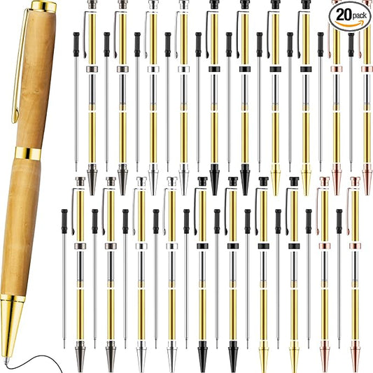 Colarr 20 Pcs 7mm Slimline Pen Kit with Refill Wood Turning Twist Pen Kit Lathe Turning Supplies for DIY Copper Making Friend Teacher Students Gifts(Assorted Color)