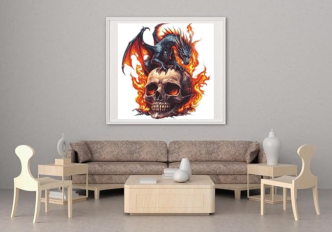 Moohue Stamped Cross Stitch Kits for Adults Animal Dragon and Skull 14CT Pre Printed Cross Stitch Kits for Beginners (Animal Dragon and Skull)