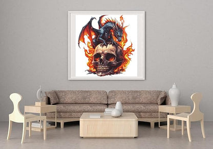 Moohue Stamped Cross Stitch Kits for Adults Animal Dragon and Skull 14CT Pre Printed Cross Stitch Kits for Beginners (Animal Dragon and Skull)