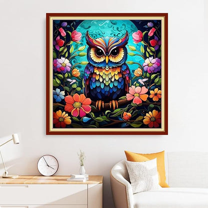 Disxvivy Cross Stitch Stamped Full Embroidery Kits DIY 11CT Cotton Thread Printed DIY Needlepoint Kits Craft Needlework Set Cross-Stitch Stamped Sets-Colorful Owl 18x18 inch