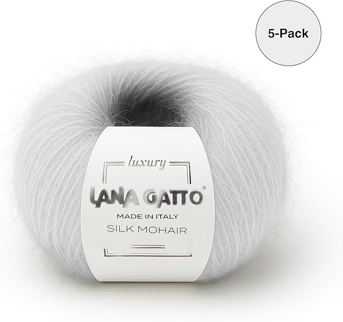 5 Skeins, Silk Mohair Luxury Yarns, Premium and Soft Blend for Knitting and Crocheting, Made in Italy (White - 6027, 5)
