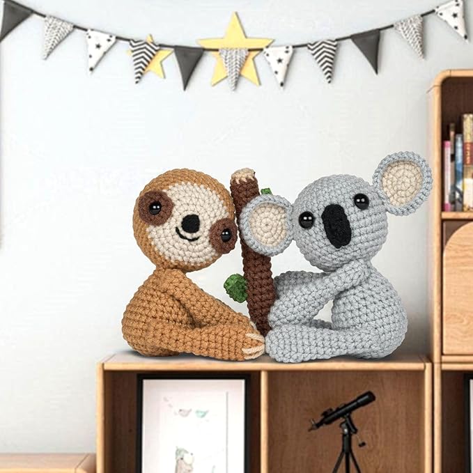 MOREJMTT Crochet Kit for Beginners Animal,Crochet Animal Kits,Crocheting Kit for Starters,Learn to Crochet with Step-by-Step Video Tutorials,Beginner Crochet Kits for Adults(Koalas+Sloth)